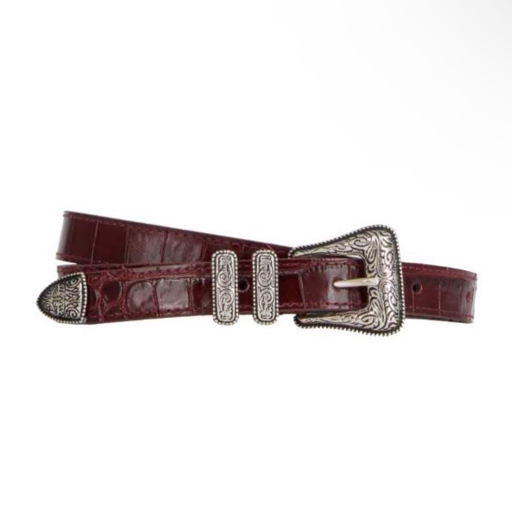 The Kooples Croc Embossed Reptile Faux Leather Western Etched Belt 3/Us 8-10 New